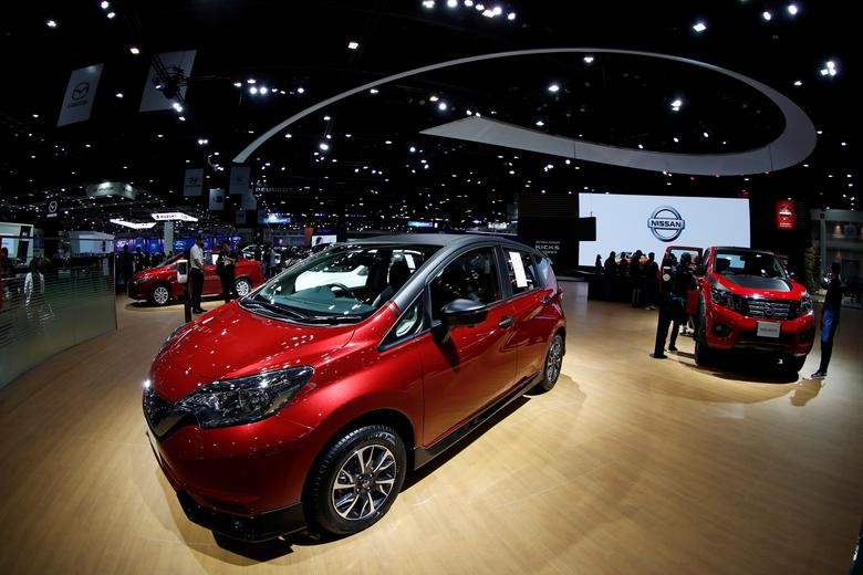Vehicles are seen at the Nissan stand. REUTERS/Jorge Silva